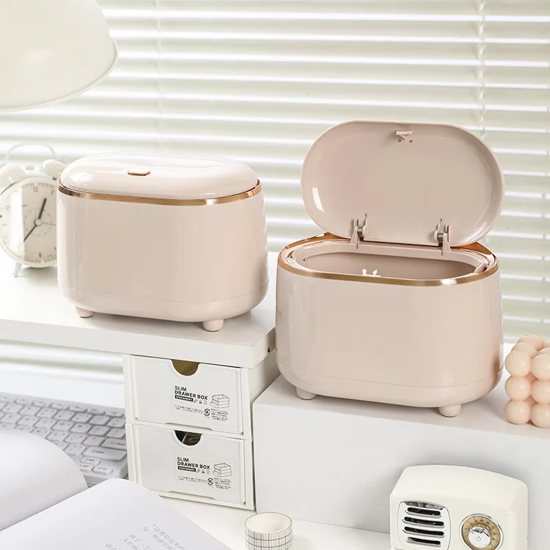 Light Luxury Style Desktop Trash Can Office Desk Coffee Table Countertop Small Storage Paper Basket Desktop Storage Tool