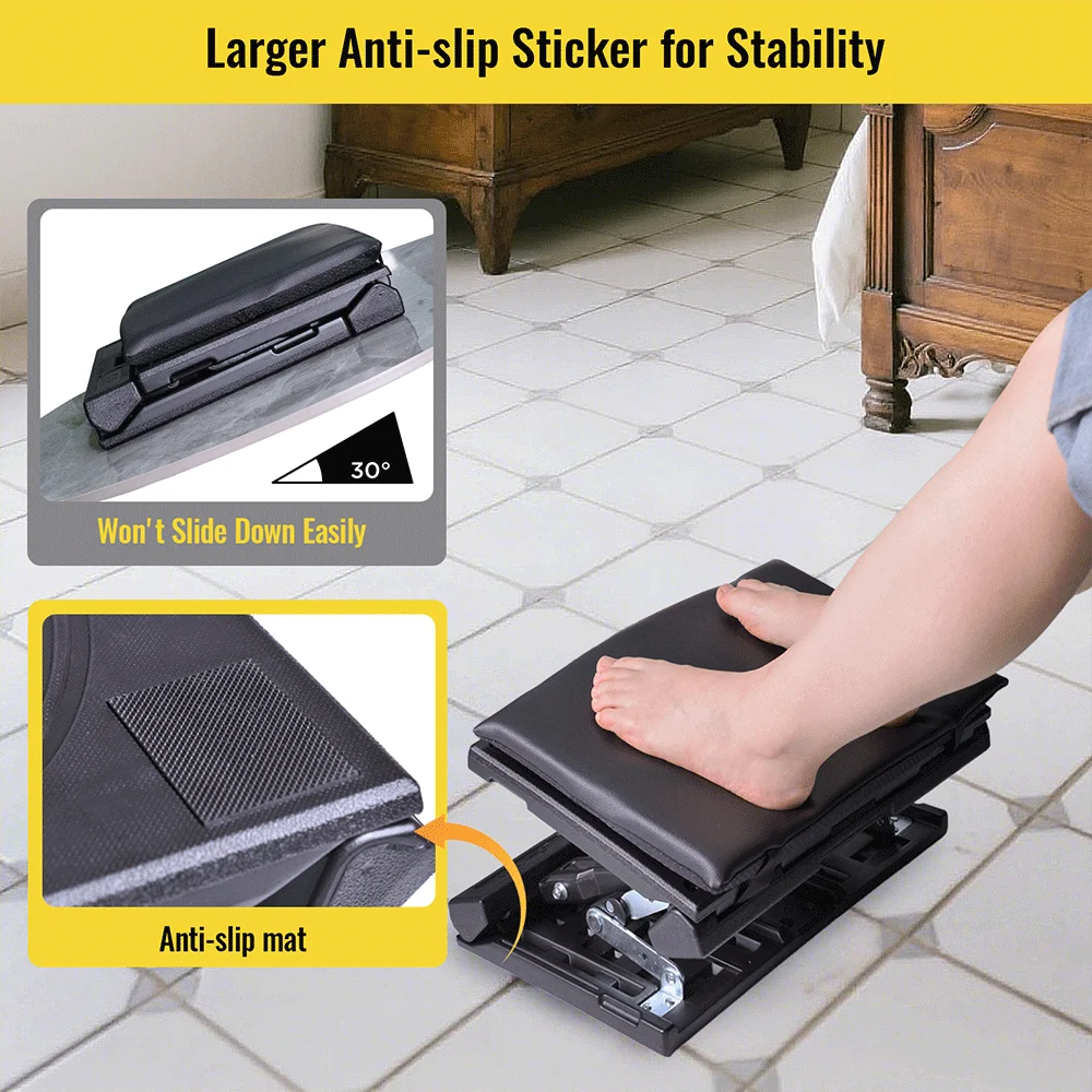 Ergonomic Adjustable Foot Rest for Under Desk Foldable Footrest with Removable Massage Beads Pad, Height & Angle Adjustable image 3