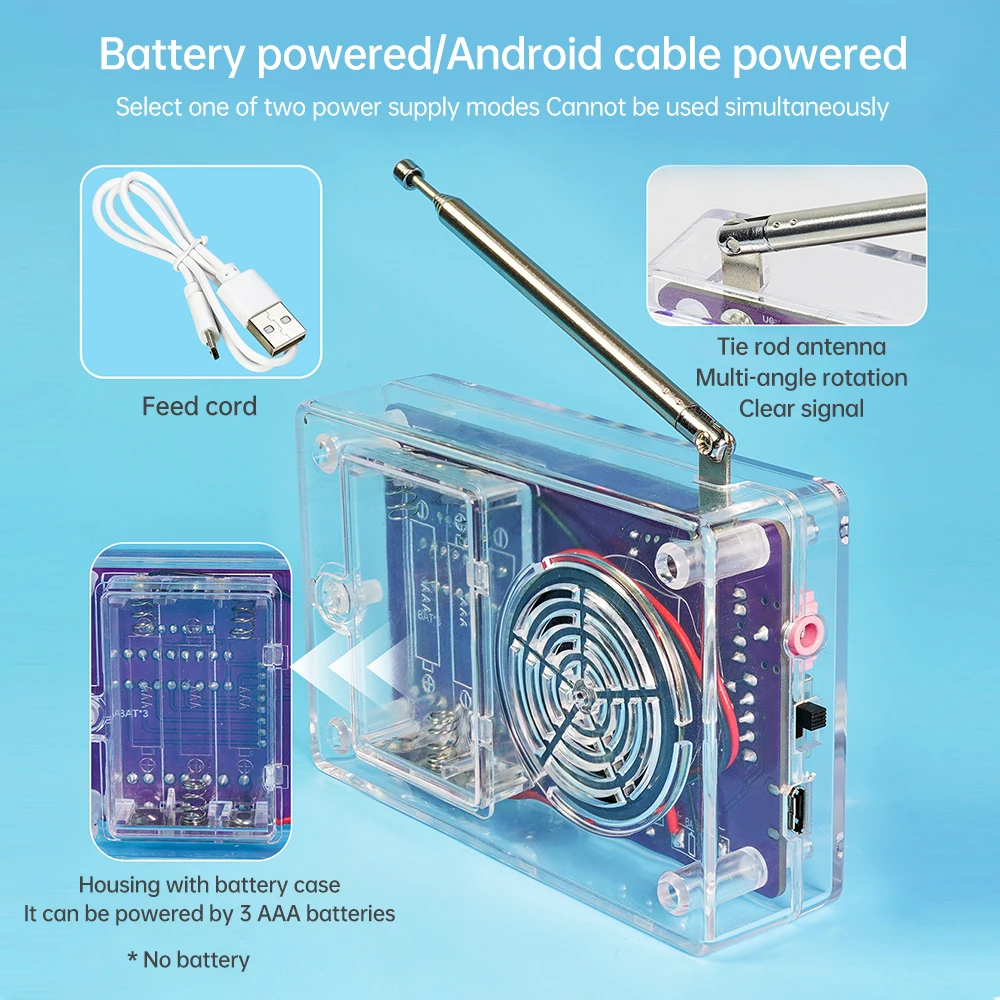 HU-017A/HU-017B RDA5807S Radio Kit FM87-108MHz V4.0/V5.0 Purple Electronic DIY Kit with Case  DC 3-5V Charging