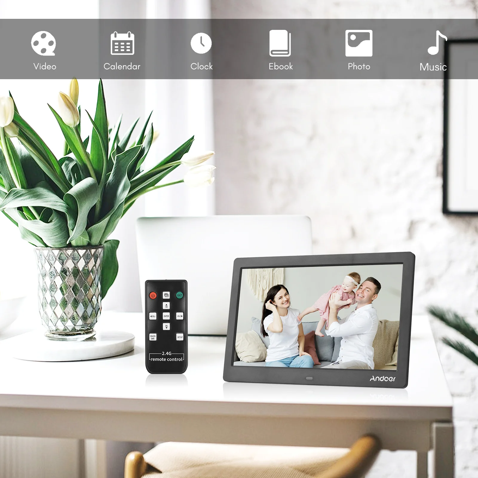 

10 Inch Wide LCD Screen Digital Photo Frame 1024 * 600 High Resolution Electronic Photo Frame with MP3 MP4 Video Player Calendar