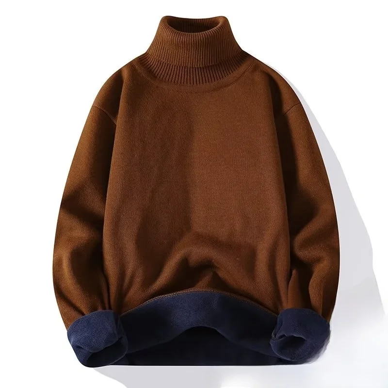 

Warm Knitted High Collar Fce Lined Inner Jaet for Men And Women Winter Leisure Sle Thiened Long Sve Crew Ne Swe...