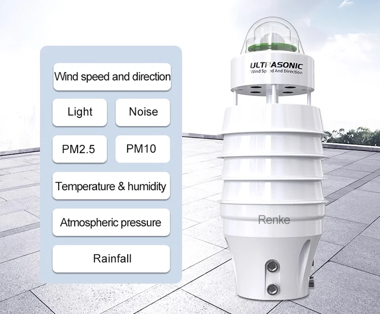 Renke 7 in 1 Ultrasonic Weather Station with Wind Speed/ Direction/Temp/RH/Pressure/noise/sunlight