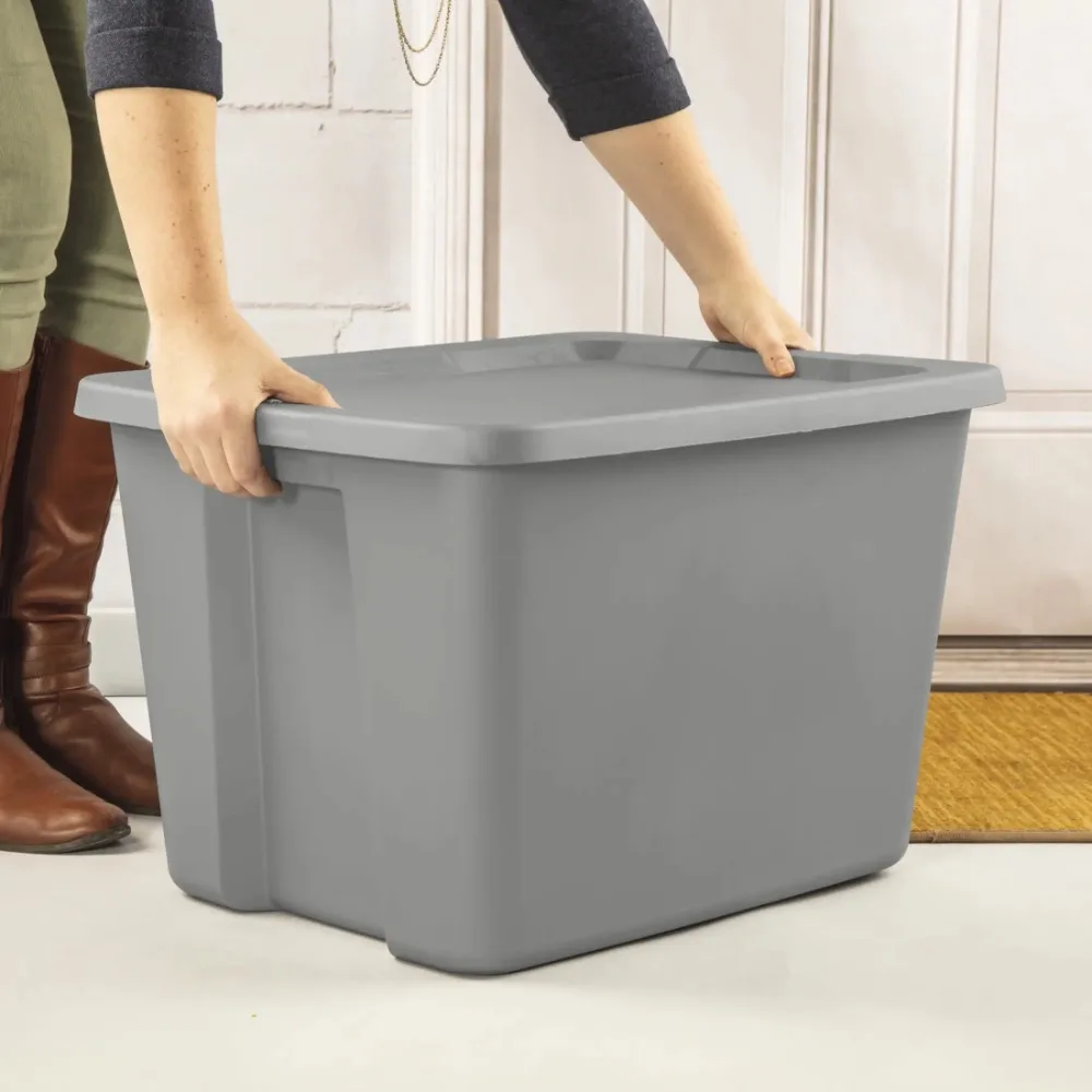 Large Storage Bin, 18 Gallon Storage Container with Snap-On Lid, Gray