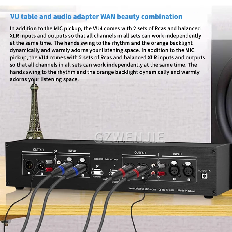 Vier analoge VU-Meter DB Panel Display 4-Wege-Verstärker/Lautsprecher Audio Switcher Box Selector Music Spectrum Visualizer