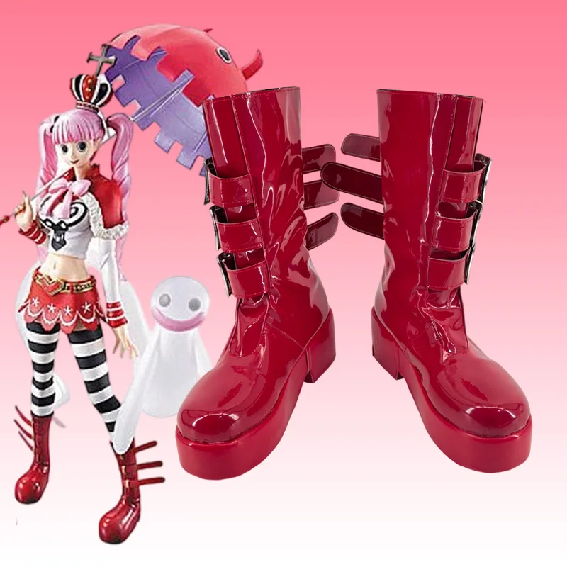 Perona cosplay sapatos botas anime vermelho zíper botas role play botas de couro falso para mulher