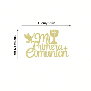 5 Buah Puncak Kue Glitter Komuni Salib Emas untuk Dekorasi Kue Ulang Tahun Pesta Baby Shower Mandi Baptis 8 penjualan terbaik komuni pertama - №