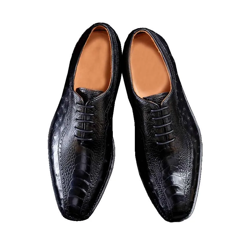 ourui ostrich leather  business men dress shoes ostrich leg skin  lace-up  leather shoes men shoes