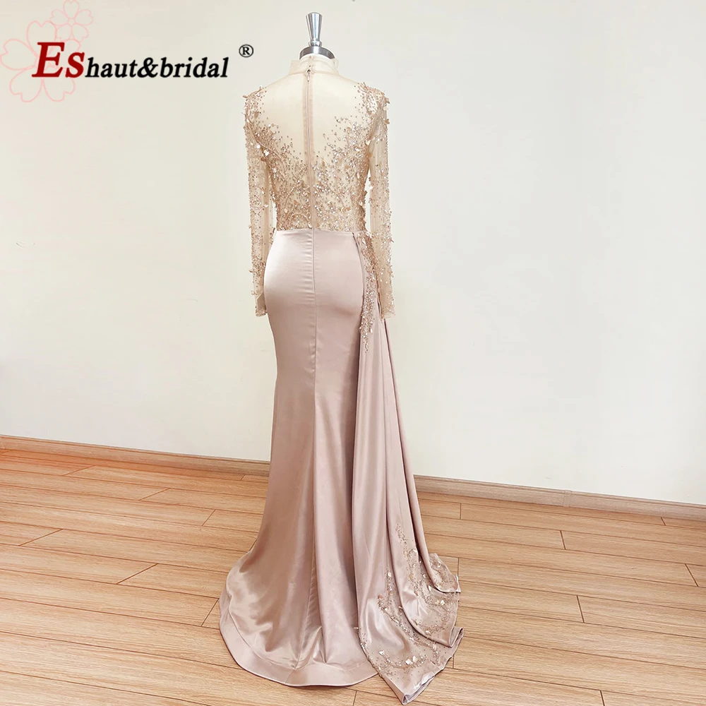 Vestido de noche árabe de sirena elegante para mujer, vestido Formal musulmán de manga larga con cuello alto para fiesta de graduación y boda, personalizado, 2024