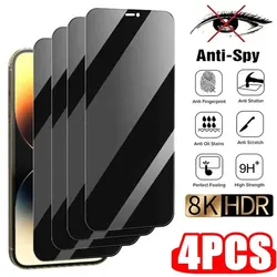 4PCS Full Cover Privacy Glass For iPhone 13 14 15 Pro Max Anti-Spy Screen Protector For iPhone 13 12 11 14 15 Pro Tempered Glass