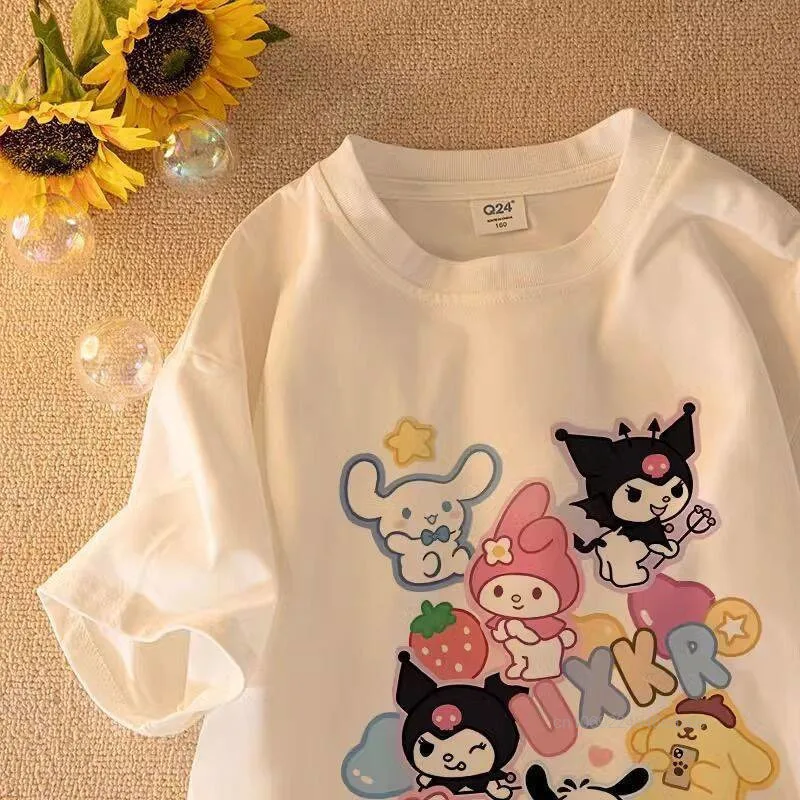 Sanrio Cinnamoroll My Melody Pom Pom Purin Cartoon Cute T-shirt Japanese Style Harajuku Short Sleeved Tees Fashion Versatile Top