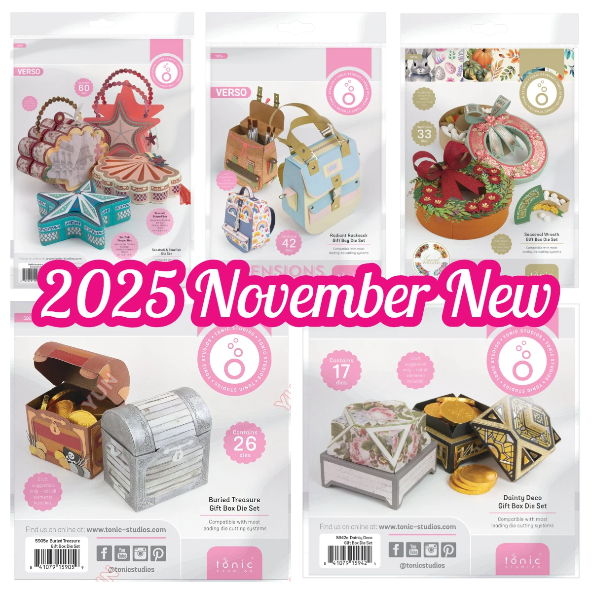 

2025 November Tonic Dainty Deco Gift Box Seashell Radiant Rucksack Die Set DIY Scrapbooking New Year Cardd Handmade Gift Box Die