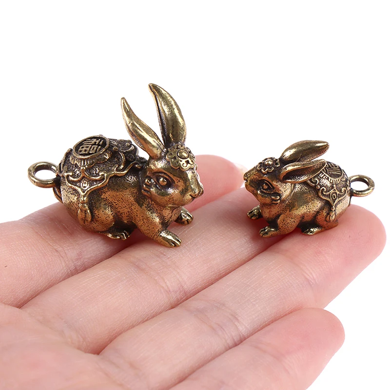 3D Vintage Brass Rabbit Casting Animal Figurine Retro Metal Sculpture Home Office Room Desktop Decoration Collection Craft