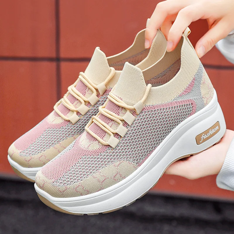 2024 summer women's shoes new fashion casual shoes thick soles increase comfortable breathable sports shoes