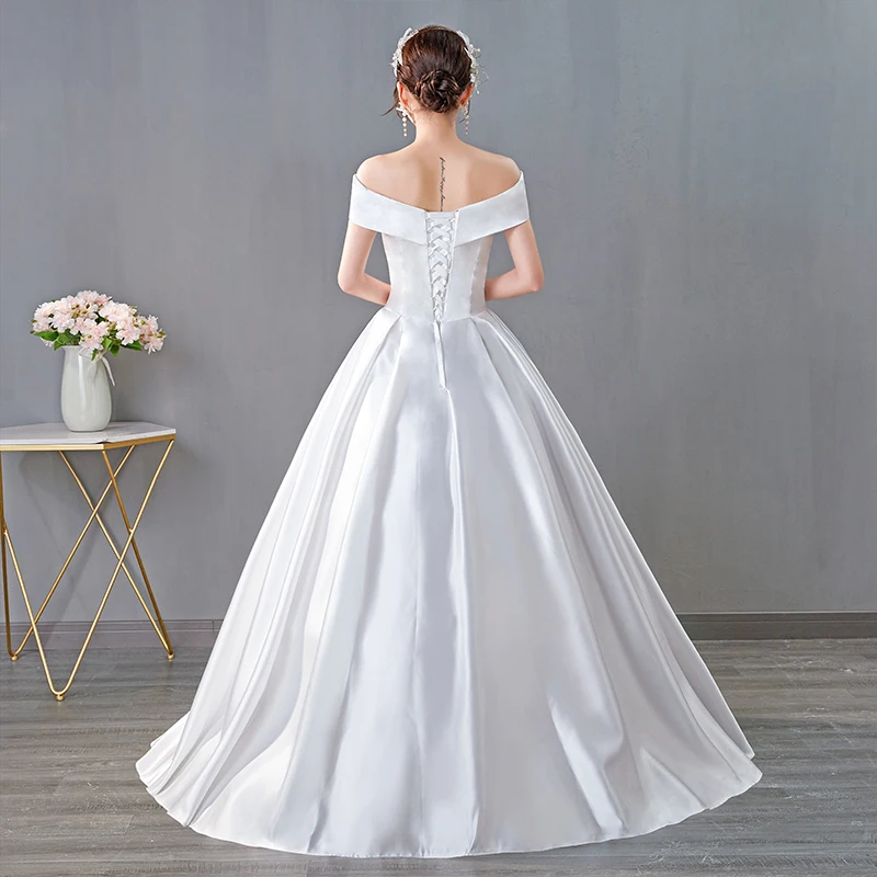 AnXin SH – robe de mariée en satin blanc, tenue de bal à lacets, col bateau, sans manches, style rétro français