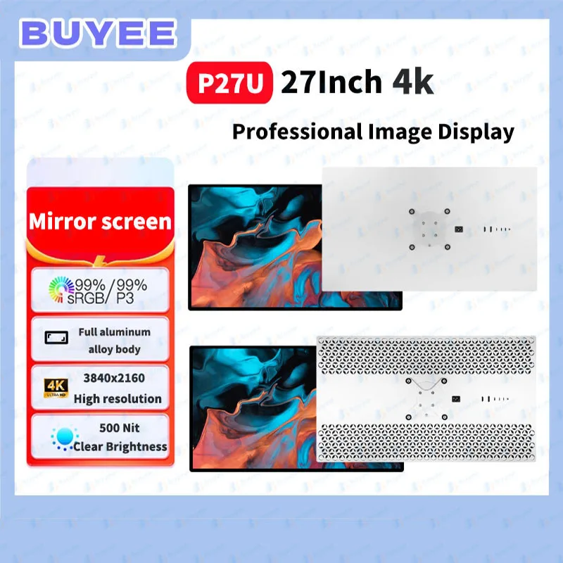 Layar 27 Inci 3840*2160 4k IPS Monitor HDMI2.0+DP1.4+USB2.0 Layar GLOSSY Tipe-c Aluminium P27U Sederhana dan Bergaya Lubang
