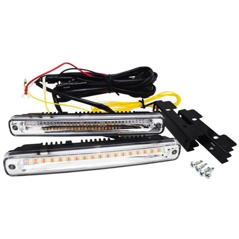 2PCS Sequential Flowing Car LED Drl Daytime Running Light DRL-Yellow Turn Signal Light Super White DRL Fog Lamp