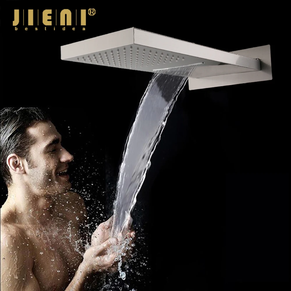 

JIENI Nickel Brushed Square Shower Head Rainfall & Waterfall Ultra-thin Rain Solid Brass Shower Head Shower For Bathroom