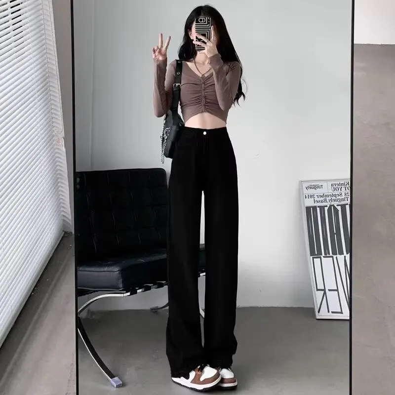 

Широкие брюки Kawaii, женские весенние вязаные брюки со средней посадкой на шнуровке, милые женские эластичные молодежные мягкие плиссированные эстетические брюки