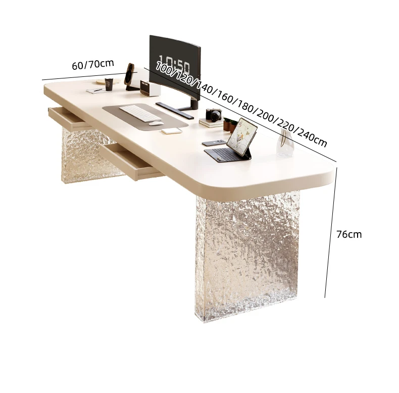 Doppia scriptvania in acrilico، tavolo lungo con vernice in legno masello con Motiv a pietra، tavolo da studio bianco in style #3