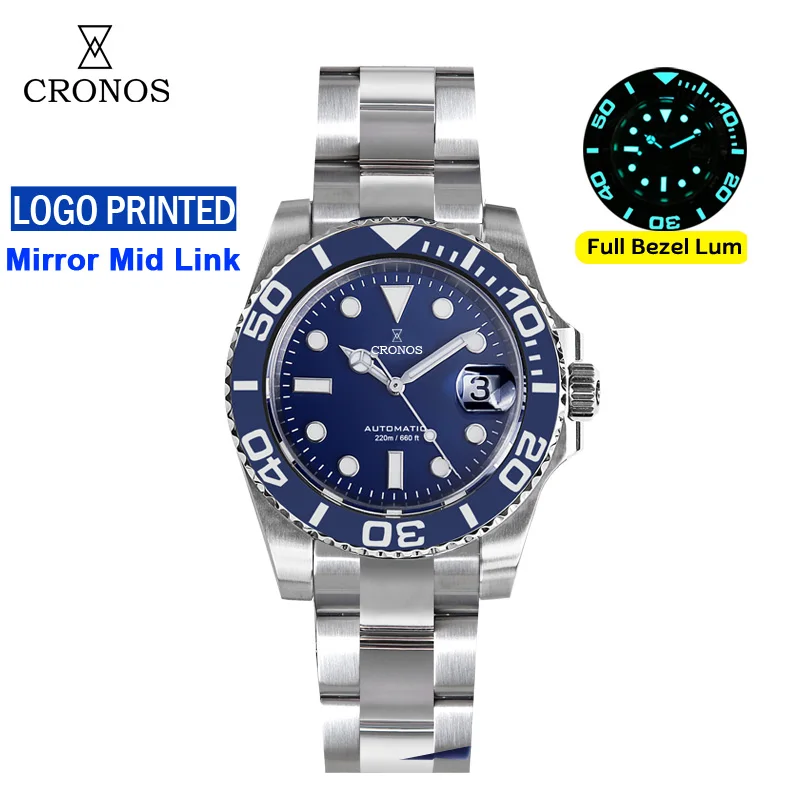 Cronos Sub Diver Men Watch Stainless Steel PT5000 Brushed Bracelet