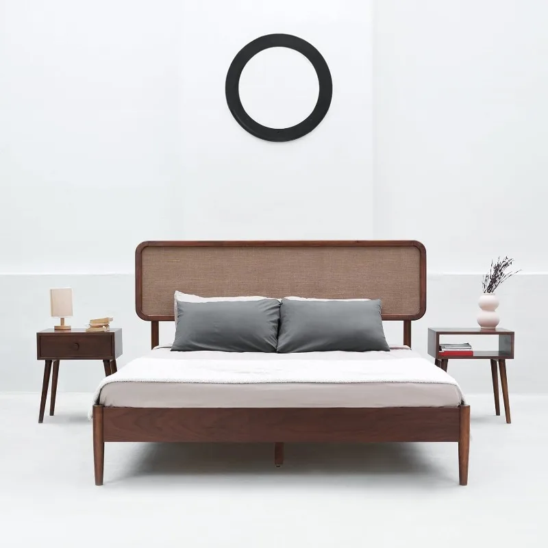 

Lupin Wooden Bed Frame with Headboard, Crafted from Walnut, Rubber Wood with Silent Slats and Wood Central Supports,