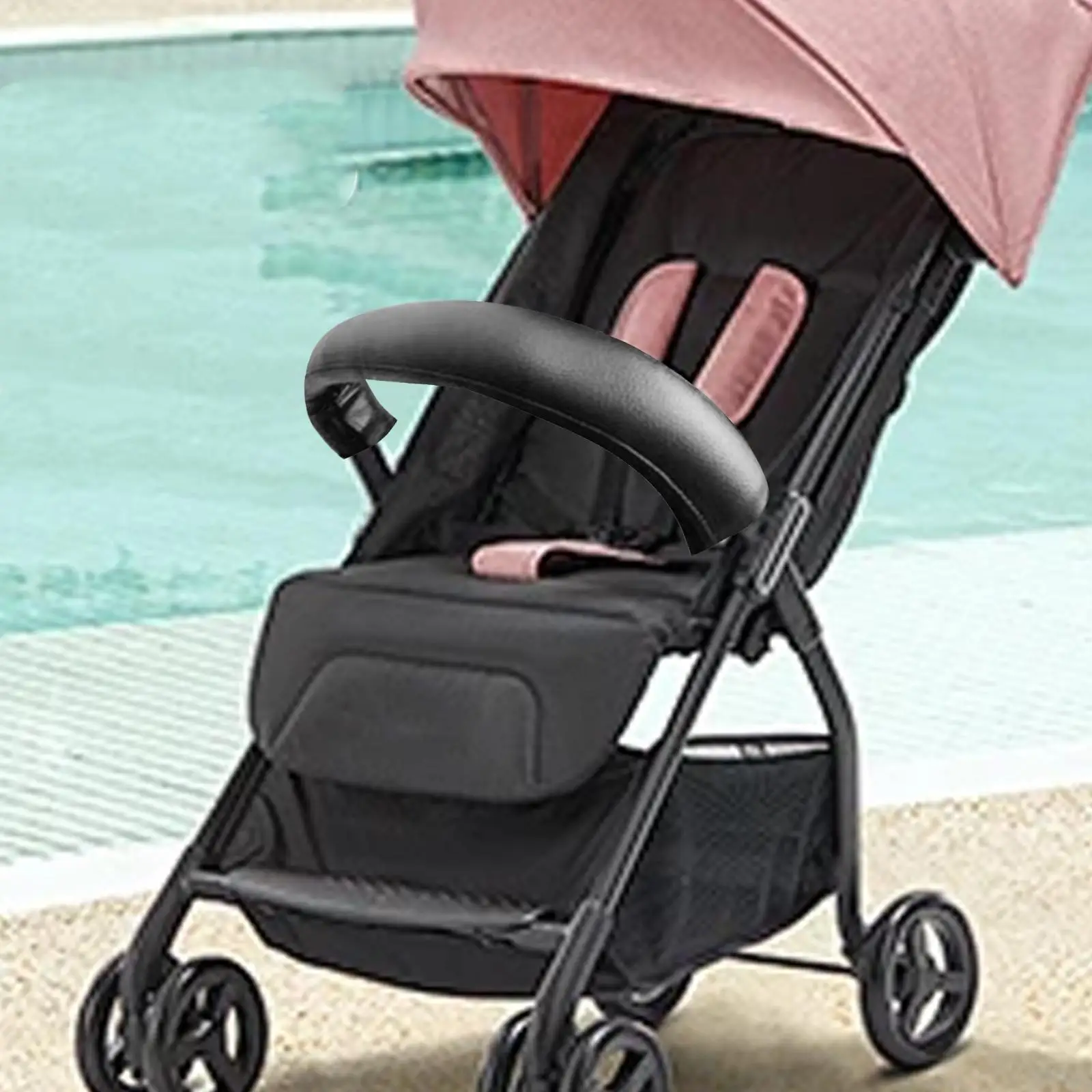 Stroller Grip Bar Protective Cover PU Leather Zipper Armrest Sleeve Dustproof for Baby Strollers and Prams