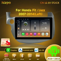 Hizpo 2 Din Android 14 Car Radio For HONDA FIT JAZZ 2007-2013 Multimedia Video Player AI Voice Wireless CarPlay Auto Head Unit