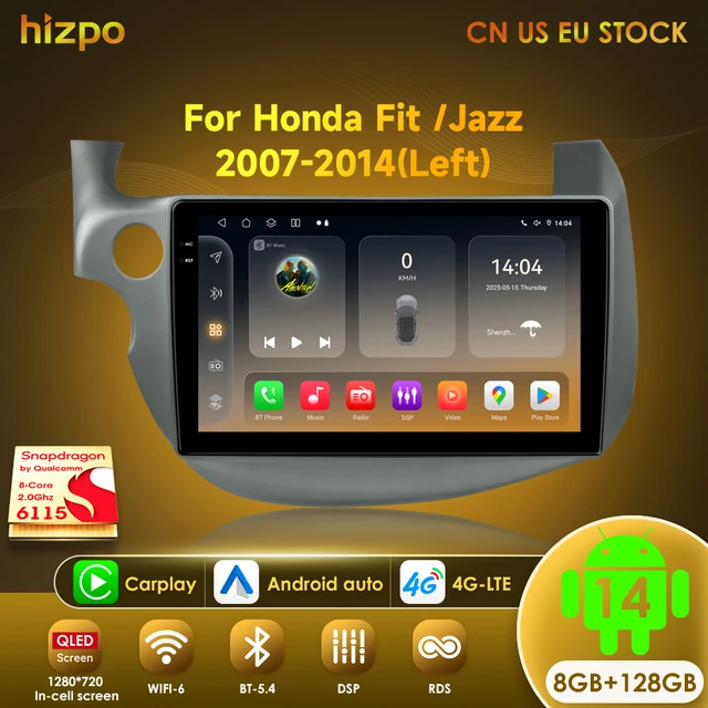 Radio samochodowe Hizpo 2 Din z Androidem 14 do HONDA FIT JAZZ 2007-2013, odtwarzacz multimedialny wideo, sterowanie głosowe AI, bezprzewodowy CarPlay, jednostka główna Auto