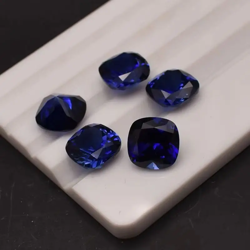 Lab Created Blue Sapphire Synthetic Corundum Cushion Faceted Cut Gemstone 3mm-12mm Wholesale Lot for Jewelry Making