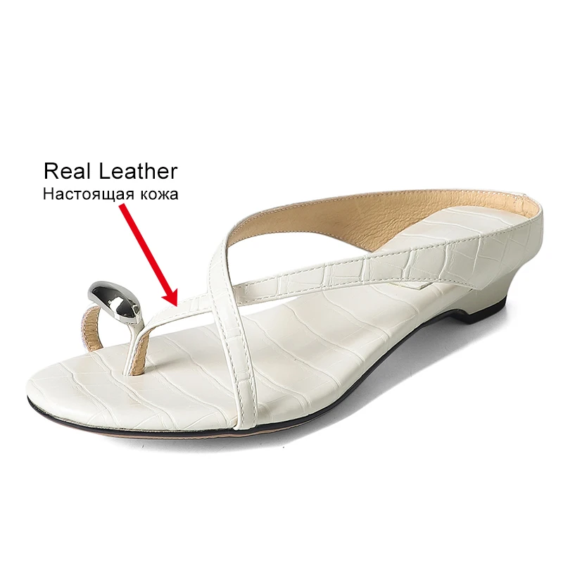 JOZHAMTA Size 34-40 Women Real Leather Flat Sandals Summer Flip Flops Low Heels Shoes 2025 Casual Beach Daily Home  Dress Shoes