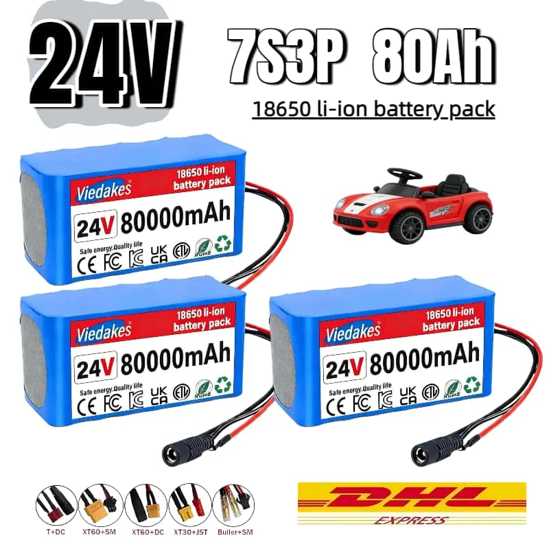 

80Ah 24V 7S3P 18650 Li-Ion Battery Pack Lithium Batteries for Electric Motor Bicycle Ebike Sccooter Toys Drill With 2A Charger