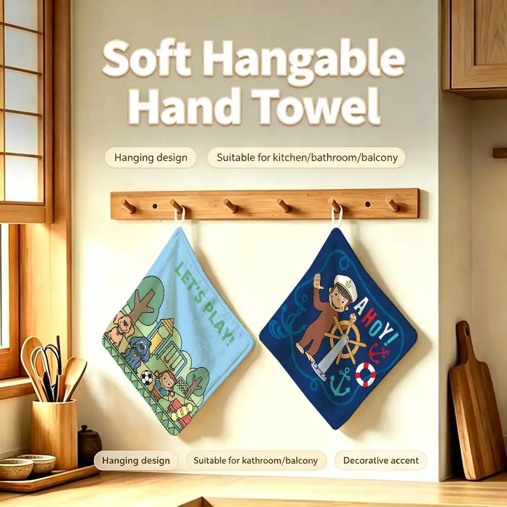 Vintage Curious Childlike Polyester Cotton Hanging George Kitchen Towel Skin Friendly Hand Wiping Towel For Hotel Cafe Household