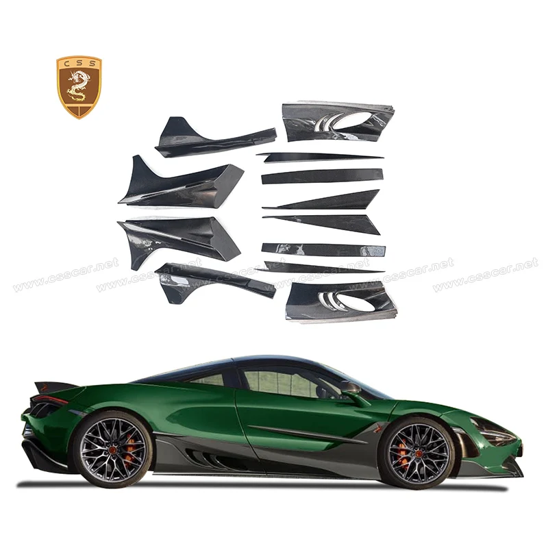 

12 шт., боковые юбки автомобиля, удлинитель рокерной панели для Mclaren 720S TopC, стиль, сухое волокно, разветвители, диффузор, аксессуар для бампера