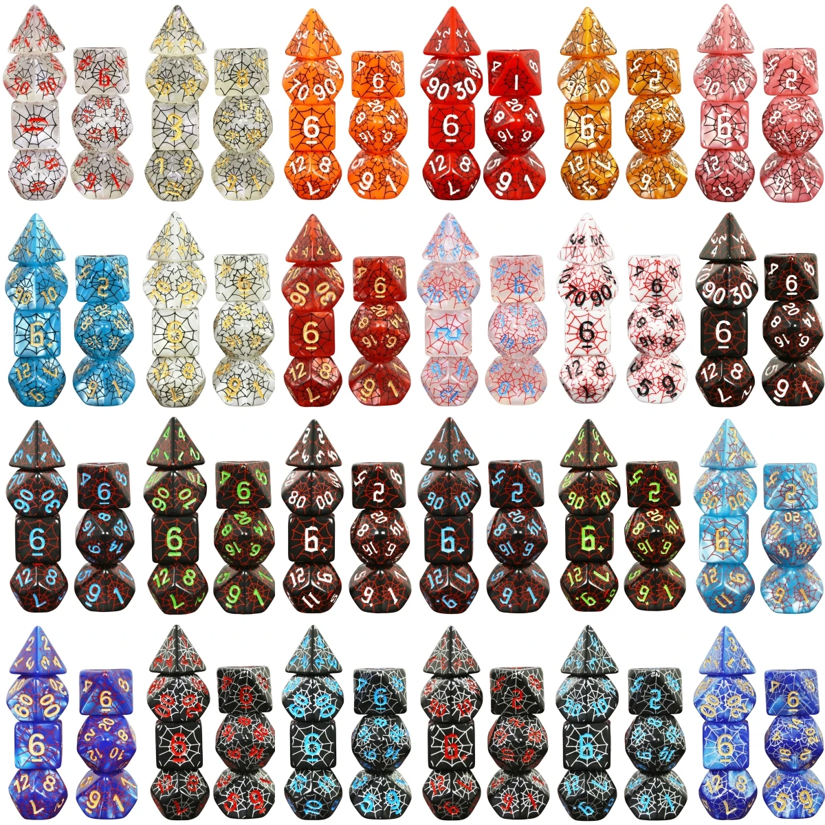 7pcs DND Dice Set Polyhedral Game Dice with Spider Web Pattern for Club Party Role Playing Game Board Game Accessories