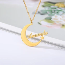 Personalised Moon Star Pendant Custom Name Necklaces for Women Stainless Steel Jewelry Mens Gold Chains Choker Best Friend Gifts