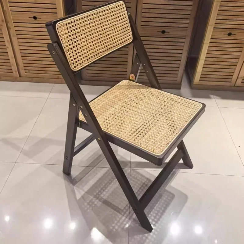 Nanzhu Folding Chair Rattan Dining Chair Household Foldable Chair Breathable Office Chair Balcony Leisure Backrest Chair