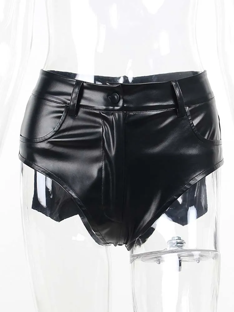 AHAgaga-Shorts de couro PU feminino, cintura alta, zíper, slim fit, quente, preto, fundo casual feminino, moda sexy, verão