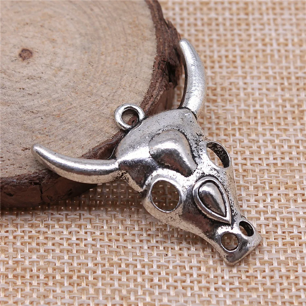 WYSIWYG 4pcs 37x35mm Antique Silver Color Cattle Charms Pendant For DIY Jewelry Making Handmade Jewelry Craft Findings