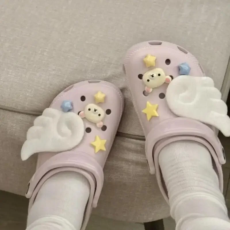 10pcs Cartoon Rilakkuma Angel wings shoe buckle Girl removable shoe Decoration Anime peripherals birthday present Holiday gifts