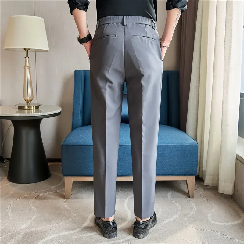 Men Suit Pants Trousers 2024 spring Slim Formal Pantalone Hombre Elastic Waist Straight Solid casual Dress Pants Men Clothing