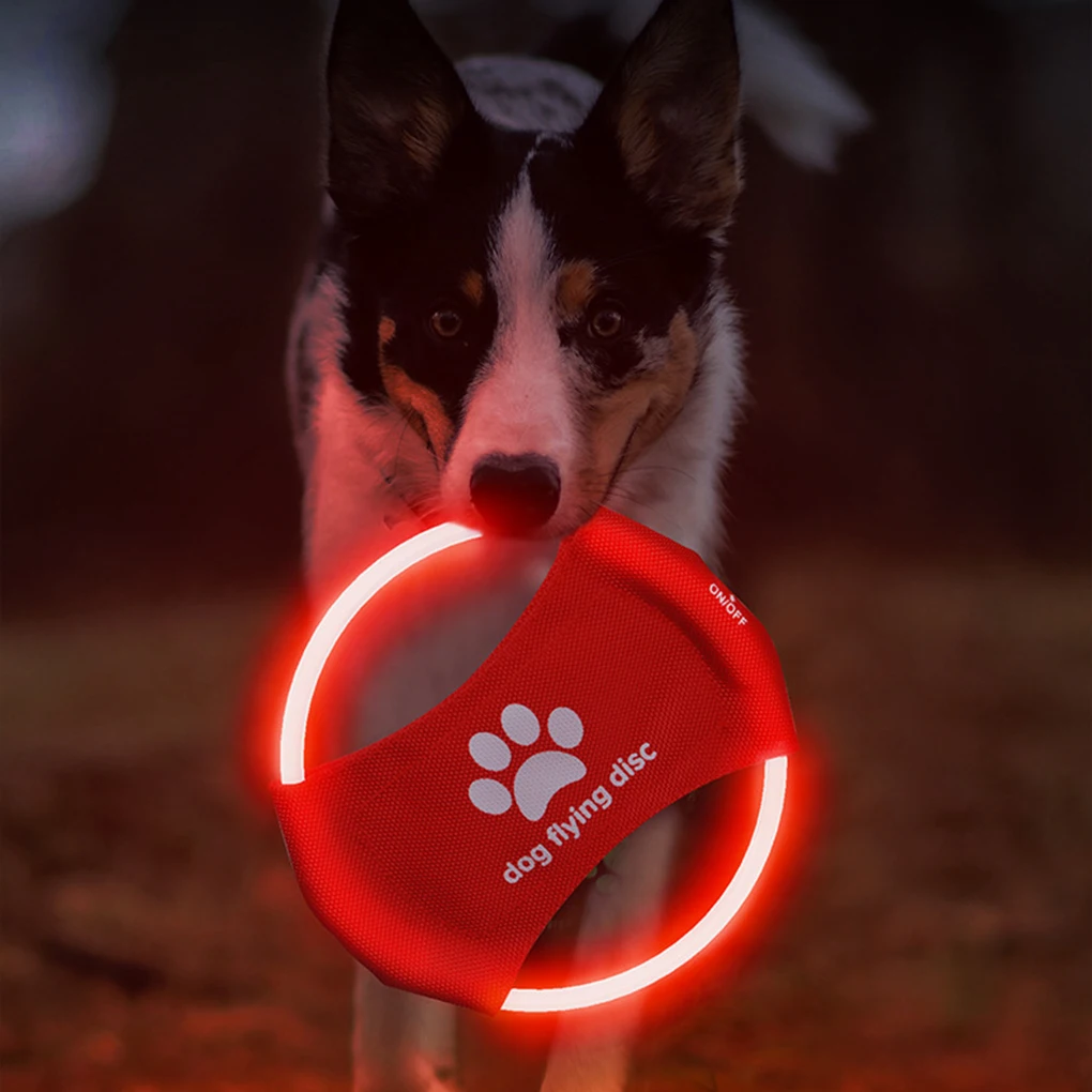 الكلب تحلق أقراص لعبة الكلب كلب الملحقات لعبة أقراص الطيران ضوء متوهجة LED مضيئة التدريب اللعب التفاعلية