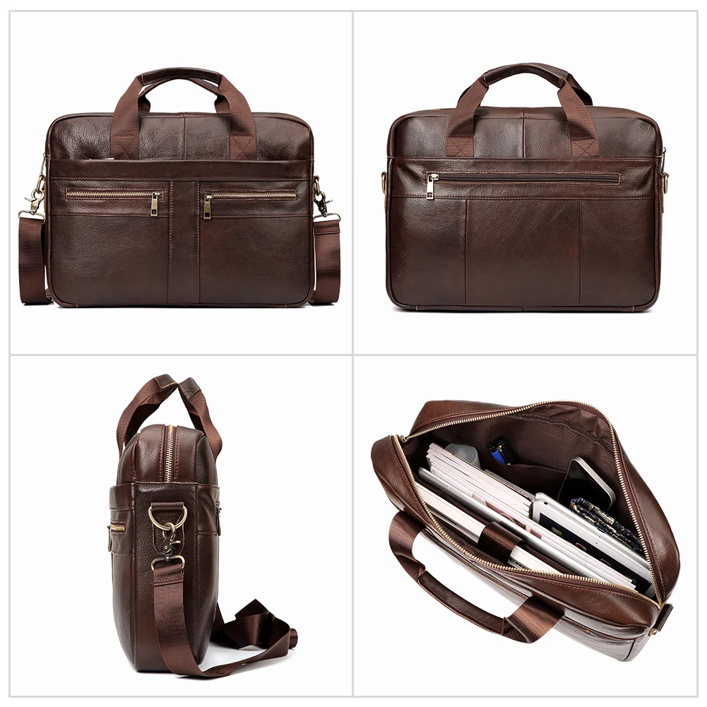 HUMERPAUL Business Briefcase for Men Top Layer Leather Office Laptop Shoulder Bag High Quality Male Travel Crossbody Handbag