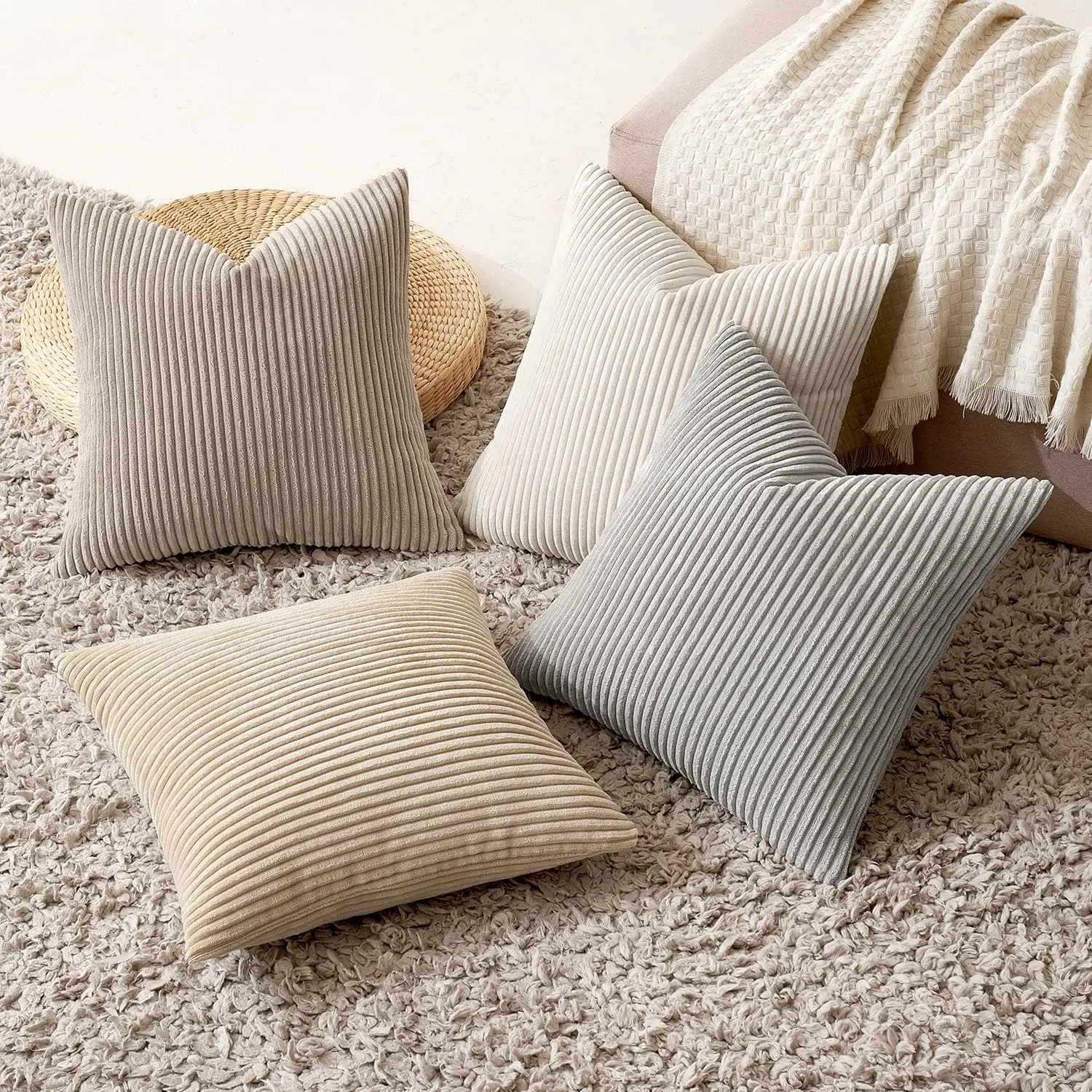 Gestreifter Cord-Kissenbezug, 30 x 50/40/45/50/55/60 cm, weicher, bequemer Dekokissenbezug für Wohnzimmer, Sofa, Heimdekoration – Detail 1
