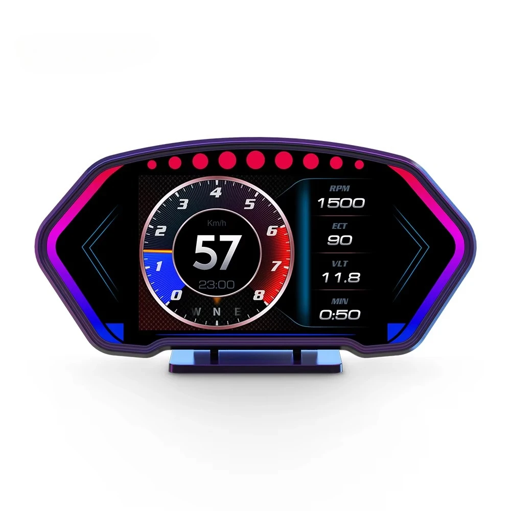 Multi-language 6-Inch LCD Head-up Display P3 GPS+OBD2+Slope Meter+Accelerometer+RGB Light etc. HUD with Multi Interface & Alarms