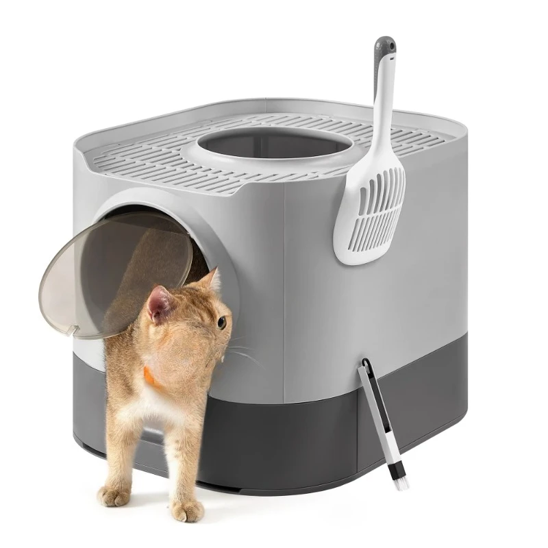 Large square easy-to-clean toilet cat plastic cat sandbox toilet closed cat litter
