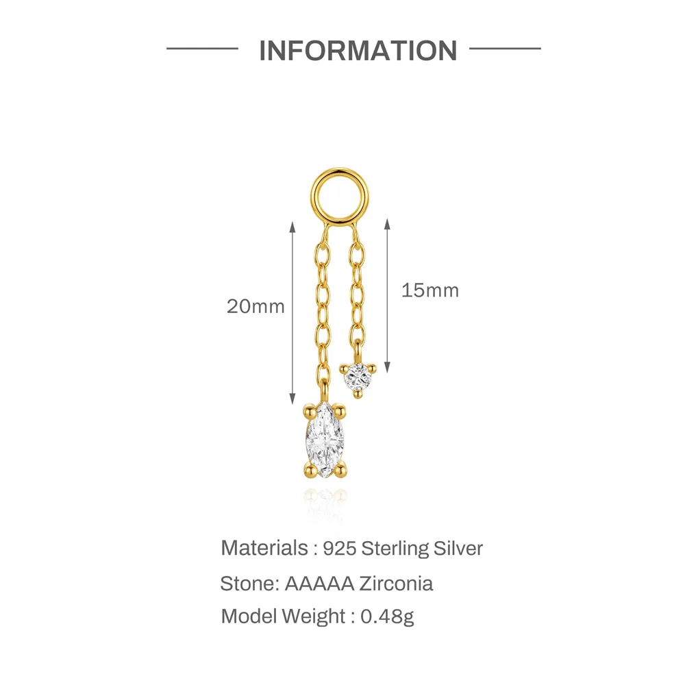 CANNER 925 Sterling Silver Ins Dangle Geometry Sparkling Mini Zircon Piercing Stud Earring Flat Back Internal Thread Dating Gift