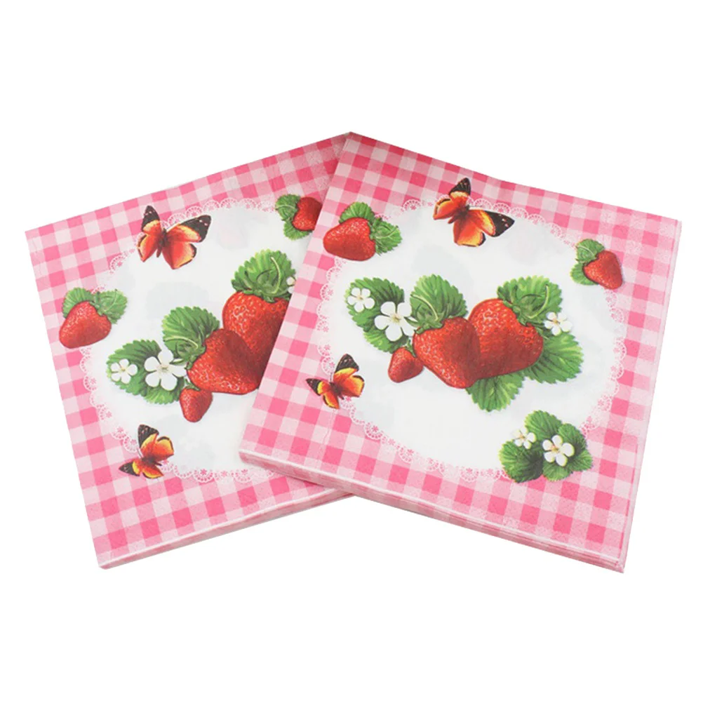 Pink Paper Napkins Strawberry Decor Party Supplies Towel Disposable Tissue Baby