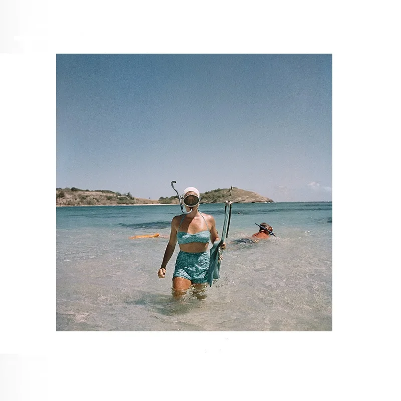 Slim Aarons 'Snorkelling In Antigua', Print Art Canvas Poster, Living Room, Home Wall Decor Picture