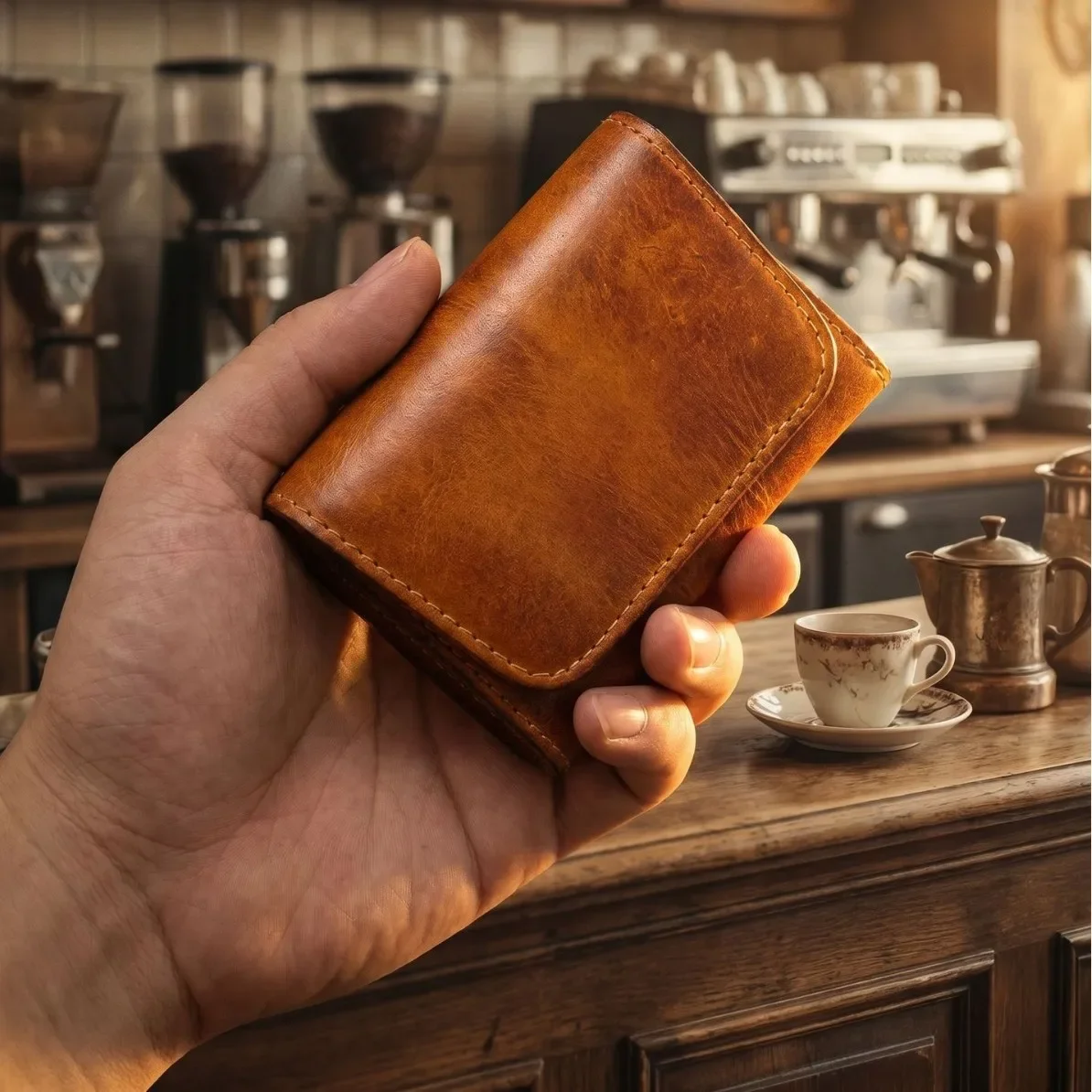 First Layer Cowhide Vegetable Tanned Card Bag Short Retro Creative Portable Wallet High-end Universal Change Mini Purse Clutch