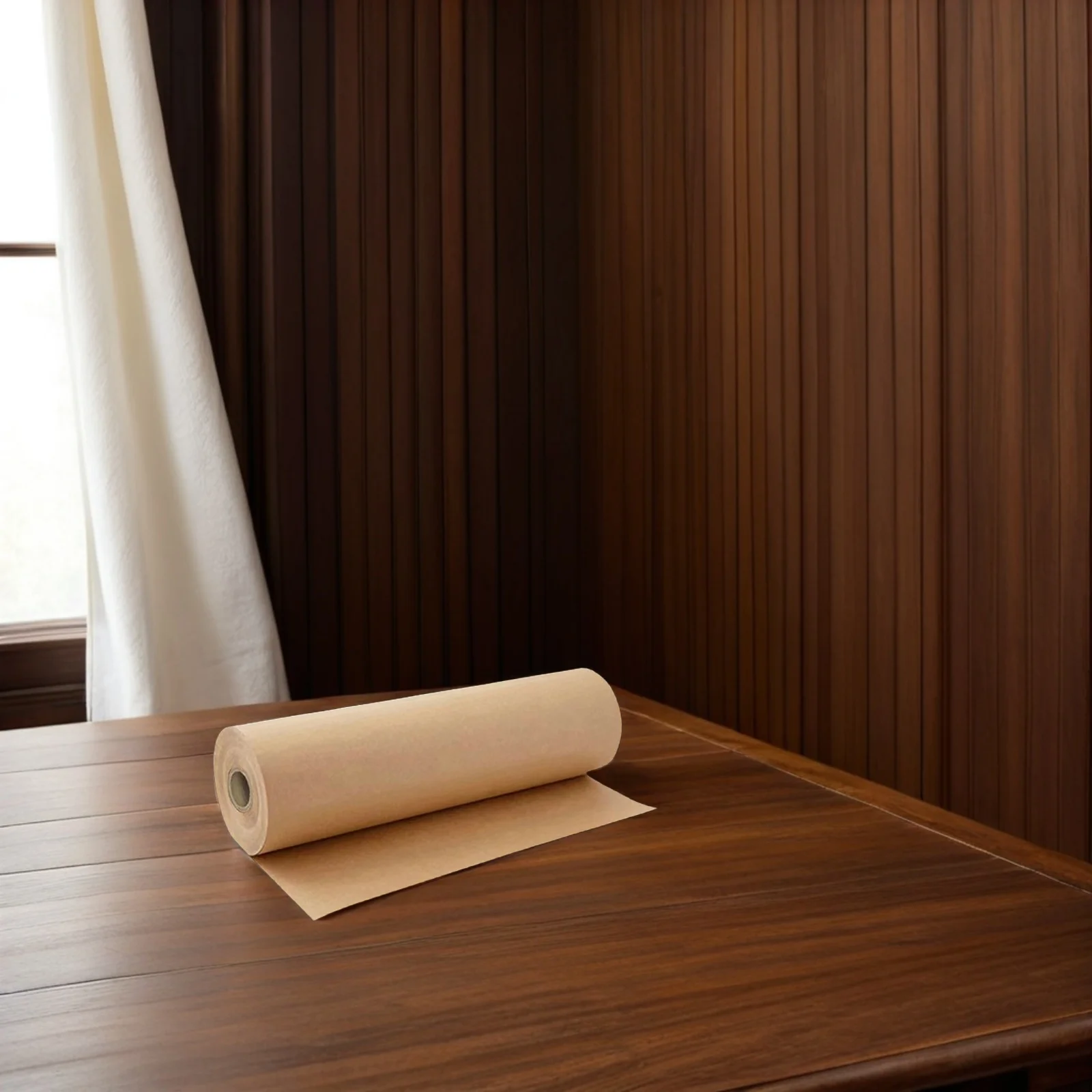 ギフト包装紙ロール 30cmx10m クラフト肉屋紙 ブラウン 花柄 DIY クラフト 学校 オフィス 包装材 ホワイト スクロール